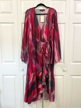 ELOQUII Pink Long Sleeve Wrap Dress NWT Women's Size 18